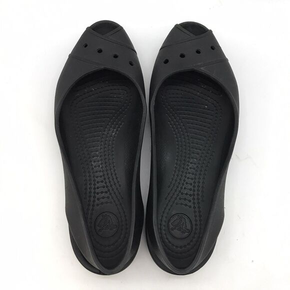Crocs Farrah Peep Toe Slingback Ballet Flat Women's 8 Black Slip On Comfort Shoe - Picture 6 of 10